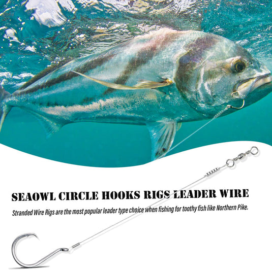 CINGLOONG Saltwater Steel Circle Hook Rigs,Octopus Offset Fishing Hooks Leader Wire for Catfish Bass